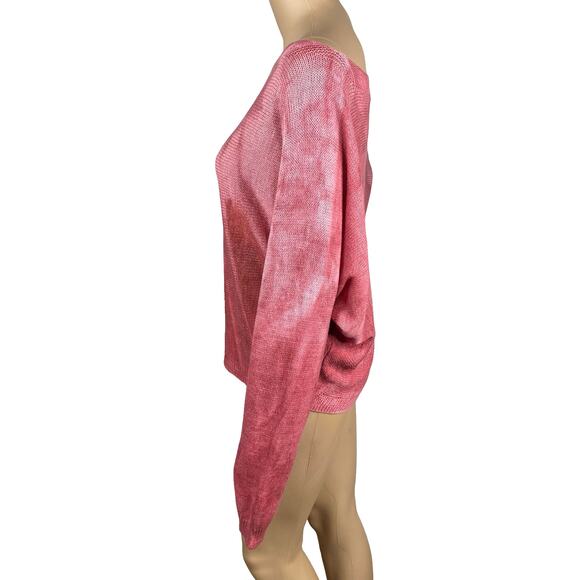 Wednesday Lulu Italy Pink Red Tie Dye Abstract Hand Painted Artsy Sweater - Picture 5 of 8